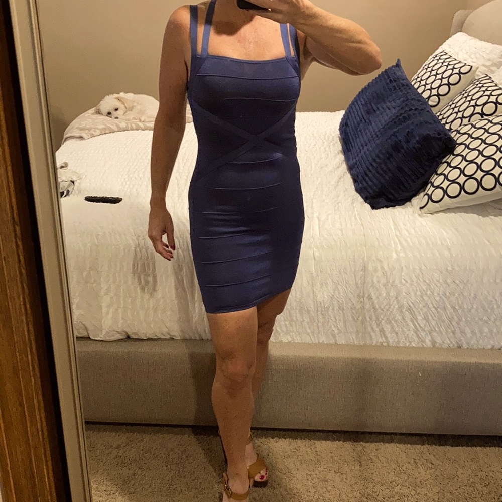Slate blue body con midi dress